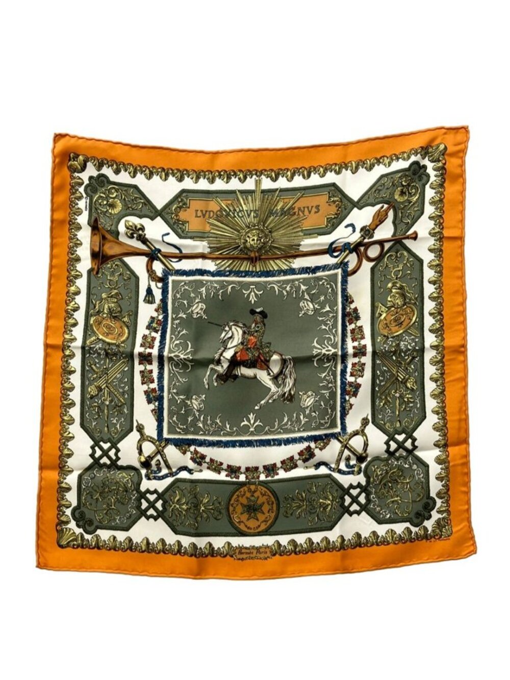 Hermes Scarf Carre 45 Silk 100% White Rui Over